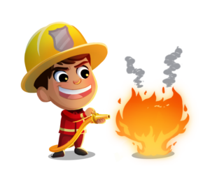 Firefighter extinguishing a fire